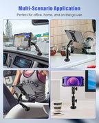 Industrial Aluminum Tablet Mount with Dual Link Arm, Heavy Duty 360° Adjustable Holder for 6-13" Devices, Multi-Hole Base for Truck Boat Wall Desk Installation