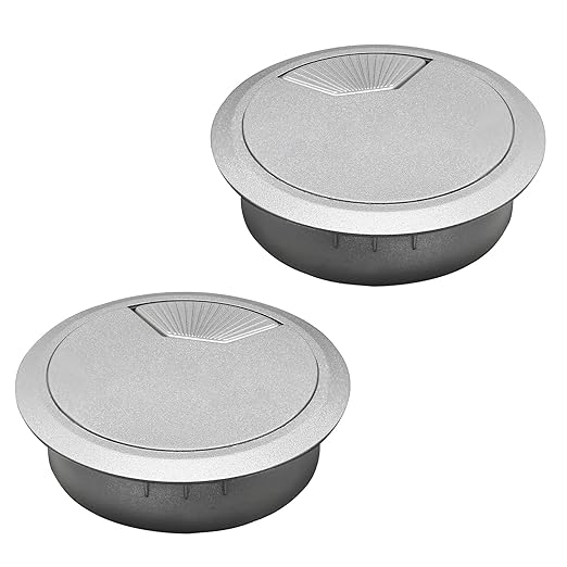 Desk Grommet 2-1/16" (53 mm), Desk Cord Hole Cover, Cable Grommet ABS Plastic, Desk Hole Grommet for Office and Home Table Cable, Detachable Adjustable Cable Cord Organizer (Silvery2 Pcs)