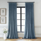 MIULEE Stone Blue Velvet Curtains 96 inches Long, Pinch Pleated Blackout Drapes with Hooks, Thermal Insulated Pinch Pleat Panels for Bedroom Living Room, 2 Panels