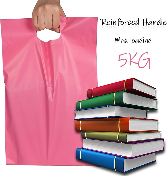 JinRuiKJ Poly Mailers with Handle 12x15.5 Inch 50 Pcs, Self Sealing Shipping Bags for Clothing, Easy to Carry Packaging Bags for Small Business - Pure Pink
