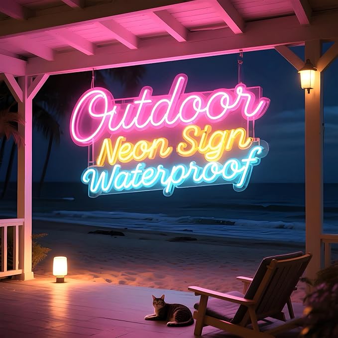 Large Outdoor Neon Signs Waterproof Ip67, Custom Outdoor Led Signs Waterproof LED Light for Patio, Backyard, Pool, Business, Beach, Bar, Wedding, Customizable Outdoor Waterproof Light Up