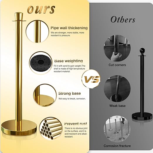 4PCS Top Crown Decoration Gold Stanchions Posts with 3PCS 5 ft Red Velvet Rope, Red Velvet Rope Stanchion Set Crowd Control Barriers, Stanchions and Velvet Ropes Red Carpet Poles for Party Supplies