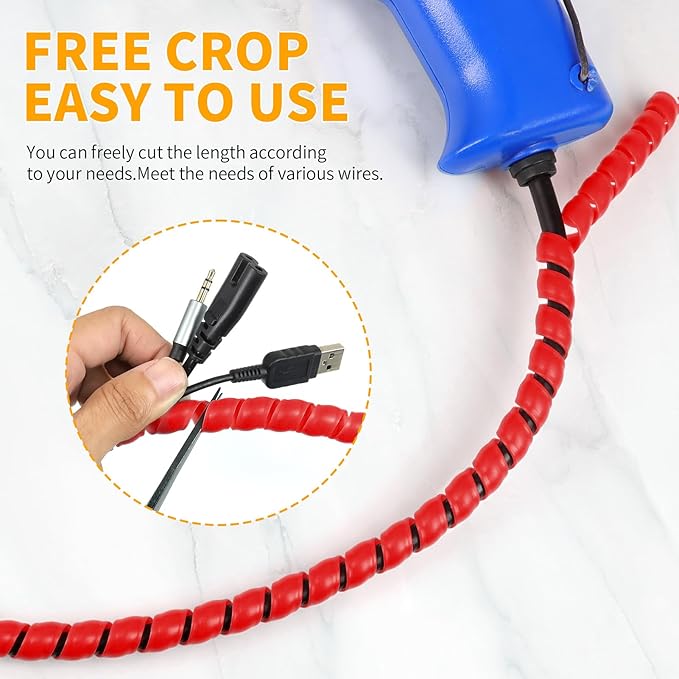 Spiral Cable Wrap, 16.4ft, 33ft Wire Protection Sleeve Cover Cable Organizer Pipe Flexible Spiral Wrap Winding Tube Prevent Cat from Chewing Cables (Red, 10mm (3/8")-16.4ft)