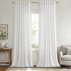 MIULEE Non-See-Through Privacy Linen Curtains 2 Panels, Light Filtering Window Curtains Farnhouse Textured Back Tab Semi Sheer Drapes for Bedroom Living Room, 52 x 90 Inches Long, Pure White