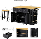 Rolling Kitchen Island with 2 Bar Stools, Drop Leaf & Power Outlet, Large Kitchen Islands Cart on Wheels, Movable Kitchen Island with 5 Open Shelves & Towel Rack for Kitchen, Dining Room, 53″, Black