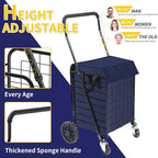 Folding Shopping Cart for Groceries, Grocery Cart with Waterproof Liner and 360° Swiveling Wheels Collapsible Shopping Carts for Condo Laundry Transport Trip