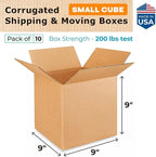 Small Cube Moving & Shipping Boxes 9x9x9 inches (10-Pack) - Extra Strength 200 lb vs Regular - Corrugated Strong Cardboard Boxes - Packing Box for Moving - Small Packing Box by IDL Packaging