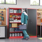 Letaya Metal Garage Storage Cabinets with Lock, 71" Tall Locker Organizer Steel Tool Cabinets,5 Adjustable Shelves 2 Doors for Home Office, Warehouse,Garage,Industrial,Employee (Black Red)