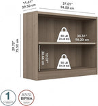 Bush Furniture Universal Small 2 Shelf Bookcase in Ash Gray, Low Storage and Display Bookshelf for Home Office or Living Room Organization