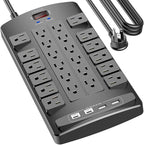 Surge Protector Power Strip - QINLIANF 20Ft Flat Plug Heavy Duty Extension Cord with 24 Outlets and 4 USB Ports(1 USB-C Ports), 1875W/15A, 4100J, for Home, Office, Dorm, ETL Listed, Black