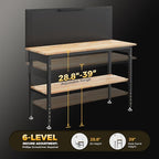 60" Work Bench Adjustable Height with Storage Shelf, Max Load 2000 LBS Heavy Duty Rubberwood Tabletop with Pegboard, LED Light, Built-in Power Strip for Woodworking Shop, Garage, Home