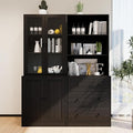 TUSY 71" H Bookshelf Bookcase with Doors, 3-Tier Modern Bookshelves with 3 Large Drawer, Display Bookcase with Glass Doors, Modern 5-Tier Curio Cabinet for Home Office, Dining Room (Black, AB)
