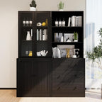 TUSY 71" H Bookshelf Bookcase with Doors, 3-Tier Modern Bookshelves with 3 Large Drawer, Display Bookcase with Glass Doors, Modern 5-Tier Curio Cabinet for Home Office, Dining Room (Black, AB)