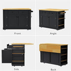 Rolling Kitchen Island with Drop Leaf & Power Outlet, Large Kitchen Islands Cart on Wheels, Movable Kitchen Island with 5 Open Storage Shelves & Towel Rack for Kitchen, Dining Room, 48-Inch, Black