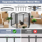 Full Metal Free Standing Dog Gate with Door for Indoor Barriers,144'' Extra Wide 32'' Tall Dog Gate for Doorways,Large Openings,Decks,Freestanding Portable Pet Fence(6 Panels,Black)