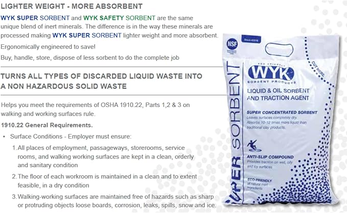 WYK Super Sorbent 2000 Series – Industrial Liquid & Oil Absorbent and Traction Agent for Spills, Leaks & Safety Maintenance – Fast-Acting Multi-Purpose Spill Absorber – BLUE Super Sorbent - Pack of 12