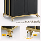 Salon Trolley Cart with Lockable Wheels, Salon Station Cabinet with Drawer & Cabinet for Hair Stylist Makeup Tool Organizer for Beauty Spa Barbershop (Black&Gold)