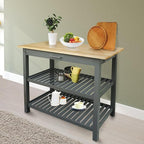 Island Oasis Solid Wood Kitchen Island with Drawer, Stainless Steel Towel Bar and Open Storage Multi-Purpose Prep Table for Home Kitchens Grey and Natural