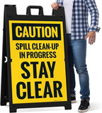 Caution Spill Cleanup in Progress Stay Clear Sidewalk Sign Kit, 24x36 Inches, with A Frame Stand, Made in USA