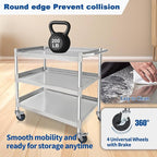 3-Shelf Stainless Steel Rolling Utility Cart - Heavy-Duty Metal Mobile Storage with Handle & Locking Wheels - Ideal for Kitchen, Medical, Lab, Restaurant & Home Use (16''x24''x34'')