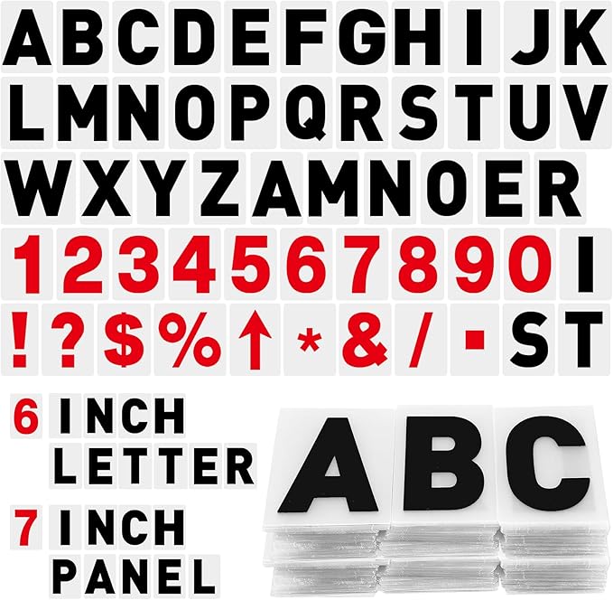 Leinuosen 300 Pcs Sign Letter Printed on Marquee Flexible Outdoor Black Portable Sign Board Plastic Changeable Letters and Numbers Punctuation Acrylic Numbers(6'', 7'')