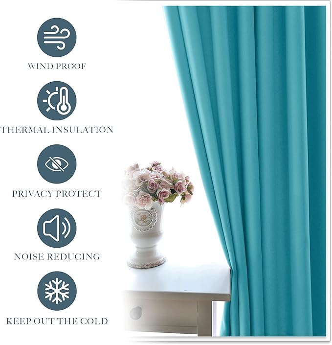 PONY DANCE Blue Curtains 72 inch - Light Blocking Curtain Panels Thermal Insulated Solid Rod Pocket Double Window Drapes for Living Room & Dining Room, W 42 in by L 72 in, Blue Mist, 2 Pieces