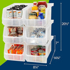 Plastic Containers for Organizing and Storage Bins for Closet, Kitchen, Office, Garage or Pantry Organization, Stackable Bins, Large (14.8" x 8" x 7"), 6-Pack, Clear
