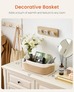 KALLAX Small Woven Basket, 12 x 8 x 4.5 Inches, Small Storage Baskets for Organizing, Gift Baskets Empty, Cute Rope Shelf Closet Storage Bins for Shelves, Dog Toy Basket, White & Brown