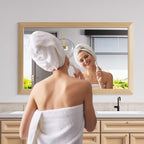 Amorho Bathroom Mirror for Wall, 48X30 Inch Oak Wood Grain Metal Framed Mirror, Anti-Rust, Hang Horizontally/Vertically, Suitable for Vanity, Bedroom, Farmhouse, Bathroom