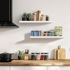 24"x6.8"x1.2" Solid Wood Floating Shelves 2-Pack - Rustic White Finish with Hidden Brackets, Perfect for Storage and Décor in Living Room, Kitchen, Bedroom