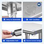 Hally Sinks & Tables H Stainless Steel Table for Prep & Work 24 x 24 Inches, NSF Commercial Heavy Duty Table with Undershelf and Galvanized Legs for Restaurant, Home and Hotel