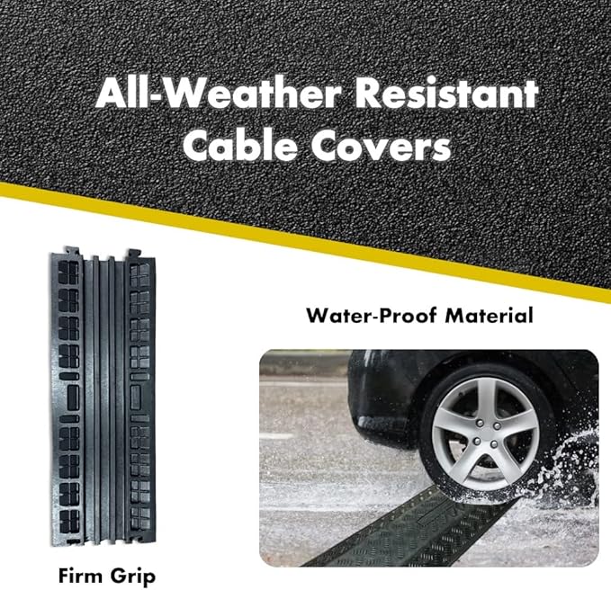 Kable Kontrol Drop Over Floor Cord Cover – 40” Inch Long 3 Channel Cable or Wire Protector – 60 Pcs Bulk Pack - Rubber Ramp for Indoor and Outdoor Use – Black