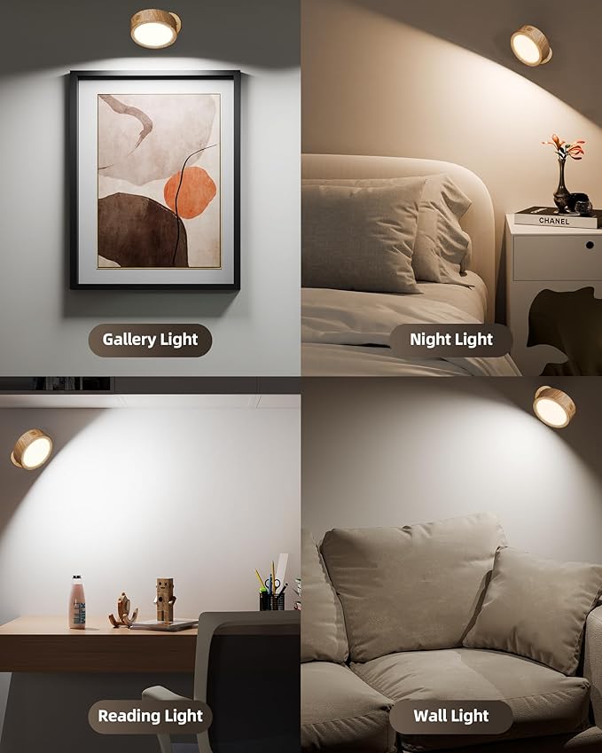 EZVALO LED Wall Mounted Lights, 5500mAh Rechargeable Wall Sconces Lamp, 3 Color Temps & Remote and Touch Control, 360°Rotation Dimmable Cordless Wall Light Burlywood (3 Pack)