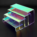 ELEGANTLIFE Acrylic Display Riser,4.3mm Heavy Duty Crystal Display Stand Shelf Layered Aesthetic, Jewelry Display Shelf Risers for Décor,4 Pack Set Multi-color (Iridescent)