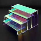 ELEGANTLIFE Acrylic Display Riser,4.3mm Heavy Duty Crystal Display Stand Shelf Layered Aesthetic, Jewelry Display Shelf Risers for Décor,4 Pack Set Multi-color (Iridescent)