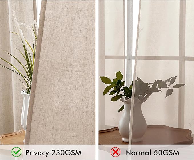 MIULEE Non-See-Through Privacy Linen Curtains 2 Panels, Light Filtering Window Curtains Farnhouse Textured Back Tab Semi Sheer Drapes for Bedroom Living Room, 52 x 90 Inches Long, Beige