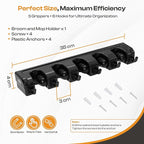Heavy Duty ABS Plastic Broom Holder with 5 Slots and 6 Hooks | Wall Mount Mop and Broom Hanger | Waterproof Broom Organizer with Screws| Wall Mount Tool Organizer for Garage Storage