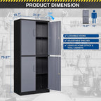 71” Metal Storage Cabinet-Lockable File Garage Tool Cabinets with Doors and Shelves- Gray&Black Steel Cabinet for Garage-Heavy Duty File Storage for Home, Office, Gym, Kitchen, School