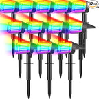 Solar Color Changing Spot Lights Outdoor Waterproof IP65, [12 Pack/32 LED/7 Modes] 2-in-1 Landscape Spotlights, Auto On/Off High Lumens Spot Lights for Outside Yard Garden Pathway Walkway
