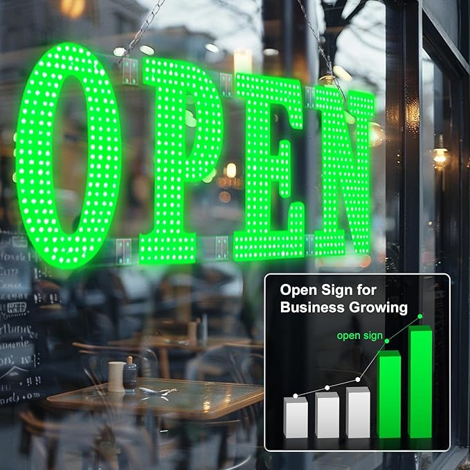 41"x15" Large LED Open Signs for Business Super Bright Unique Design Open Sign with Hanging Installation for Window Stores Bar Hotel Retail Shops Salon Restaurant Office Green