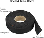 MECCANIXITY Braided Cable Sleeves Heat Shrinkable Fabric Sleeving, 1" 60ft Black 2:1 Ratio Heat Shrinkable Cord Protector for Harness Cable, Network Cable Protection, Cable Management
