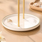 Gold Jewelry Holder Stand with Ceramic Tray: Small Hanging Necklace Organizer Tree for Earrings, Bracelets, Rings – Jewelry Display Hanger for Women & Girls, White