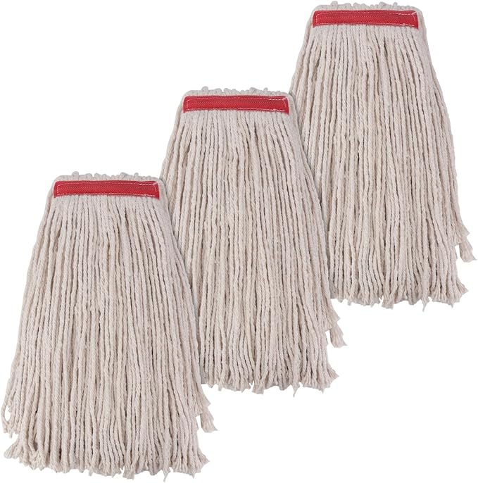 Commercial Heavy Duty Mop Heads Replacement for Rubbermaid: 3 Packs Industrial Wet Mop Head for Floor Cleaning - Cotton Looped-Open String Commercial Products Wet Refills