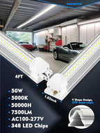 6 Pack 50w 4ft Led Shop Light, Super Bright 7500lm 5000k V Shape 4' Led Shop Lights, Linkable 4 Foot Led Shop Lights for Garage Warehouse, Supermarket, Basement, Barn, Storage Area