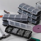 Hushee 6 Pcs Screw Organizer Box with Lid 4 Compartments Tool Bin Divider Plastic Stackable Hardware Organizer Small Part Storage Sorting Screw Box for Garage Workbench Craft Storage (Black)