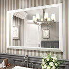 Amorho Bathroom Mirror, 48x35 Inch White Thick Metal Framed Wall Mirrors for Over 2 Sinks, Bedroom, Living Room, Entryway, Large Rectangle Wall-Mounted Mirrors.
