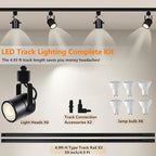 LED Track Lights Head Kits, 10W 6000K Cool White Dimmable 6-Light Black GU10 Lights, Indoor Ceiling Spotlight Fixture with 6.56FT(3.28 * 2) H Type Track Light Rails, Replaceable GU10 Bulb