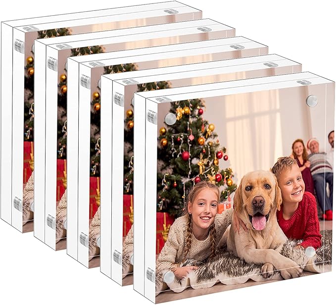 NIUBEE 4x4 Acrylic Frames 5 Pack, Double Sided Clear Picture Display