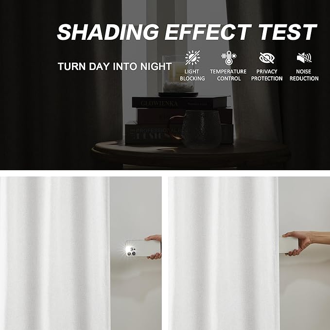 White Full Blackout Curtains 90 Inch Long 2 Panels,Pinch Pleated Folding Accordion Energy Saving Curtains with Hooks for Ceiling Track,Weather Thermal Boho Window Drapes for Bedroom