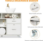 VINGLI Wood Mobile File Cabinet with 4 Drawers and Shelves, Printer Stand with Open Storage, Lockable Lateral Filing Cabinet for Home Office, Assembly Required, Light Beige Close to White